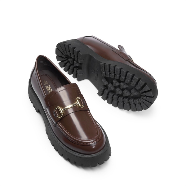 Slip Resistant  Platform Chunky Penny Loafers - BROWN - 5