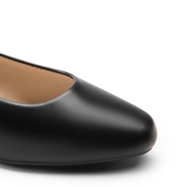 Wide-Toe Slip-On Low Heel Pumps - BLACK - 4