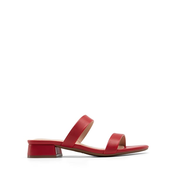 Slip-On Strappy Low Block Heeled Sandals - RED - 1