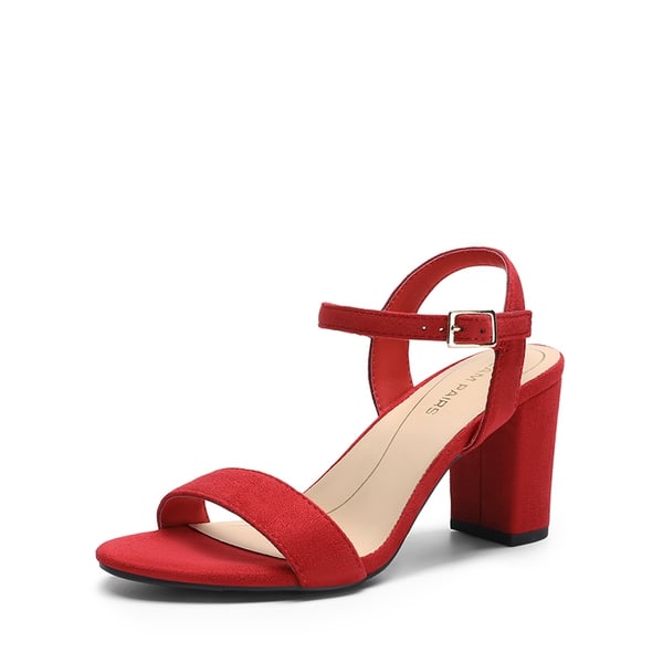 Minimalist Vegan Leather Block Heel Sandals - RED -  0