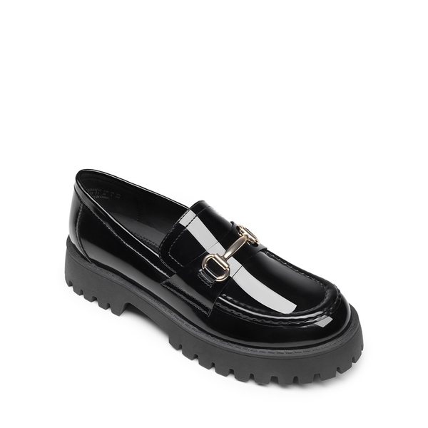 Slip Resistant  Platform Chunky Penny Loafers - BLACK-PATENT - 3
