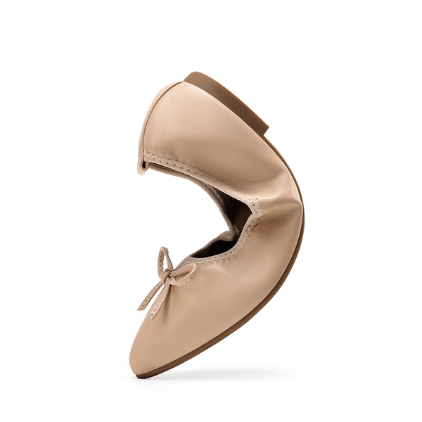 Foldable Pointed Toe Ballet Flats - NUDE - 1