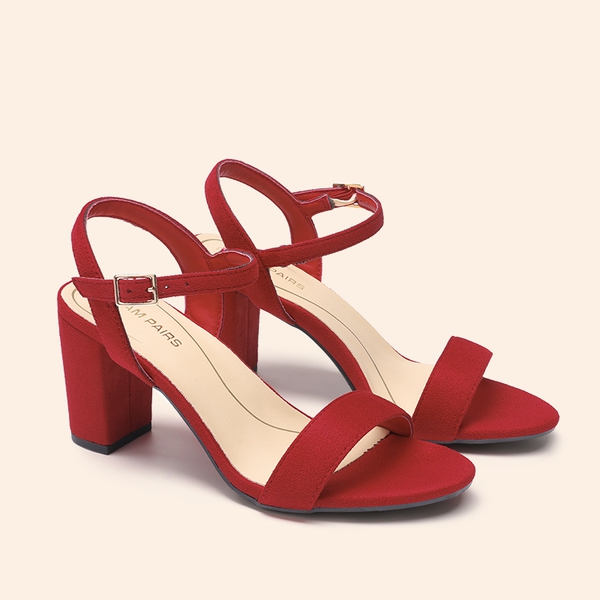 Minimalist Vegan Leather Block Heel Sandals - RED - 2