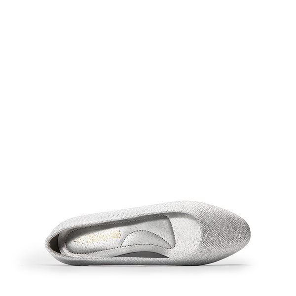 Wide-Toe Slip-On Low Heel Pumps - SILVER - 2