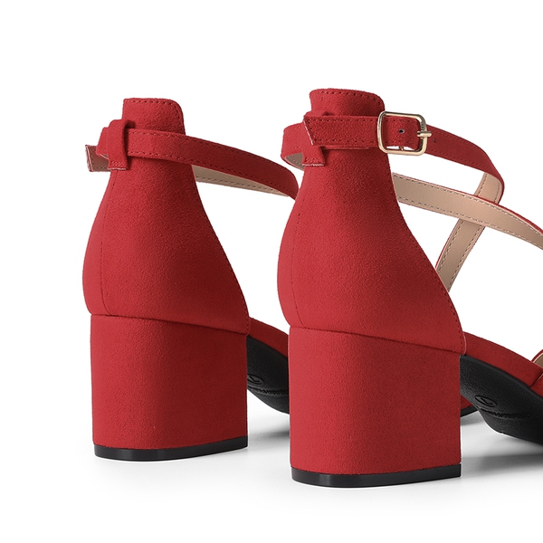 Ankle Strap Low Block Heels - RED - 3