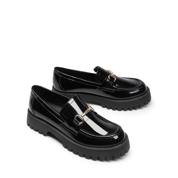 Slip Resistant  Platform Chunky Penny Loafers - BLACK-PATENT - 4