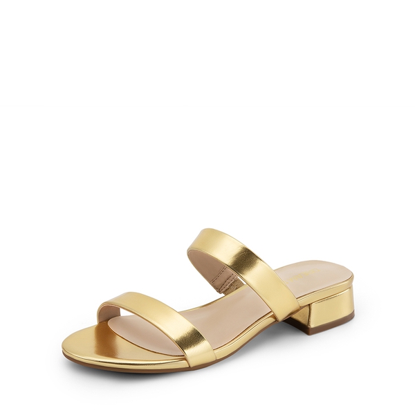 Slip-On Strappy Low Block Heeled Sandals - GOLD -  0