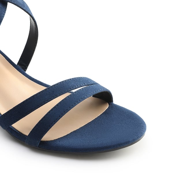 Ankle Strap Low Block Heels - NAVY - 1