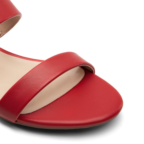 Slip-On Strappy Low Block Heeled Sandals - RED - 4
