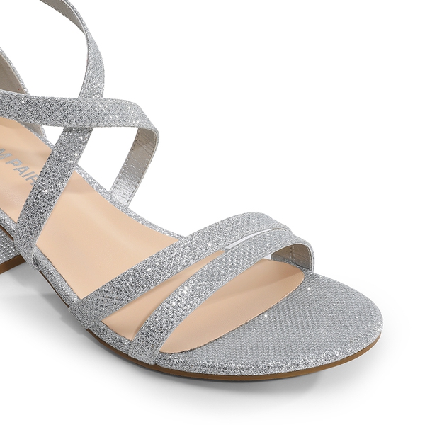 Ankle Strap Low Block Heels - SILVER - 1