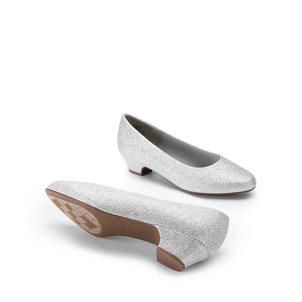 Wide-Toe Slip-On Low Heel Pumps - SILVER - 3