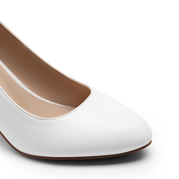 High Chunky Rounded Toe Pumps - WHITE - 4