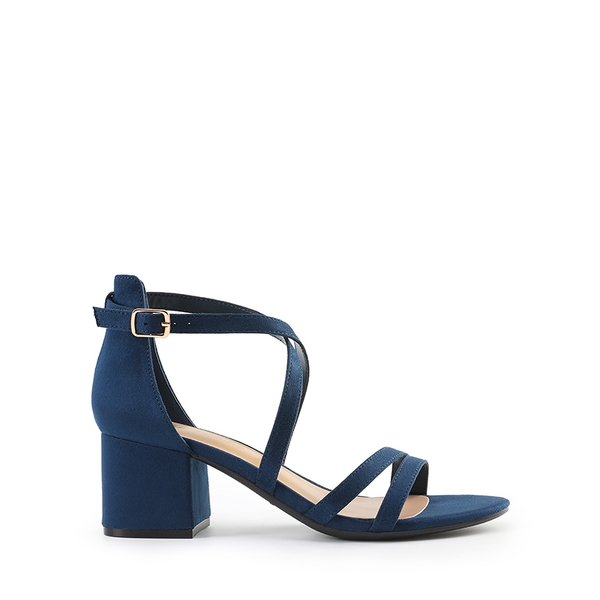 Ankle Strap Low Block Heels - NAVY - 2