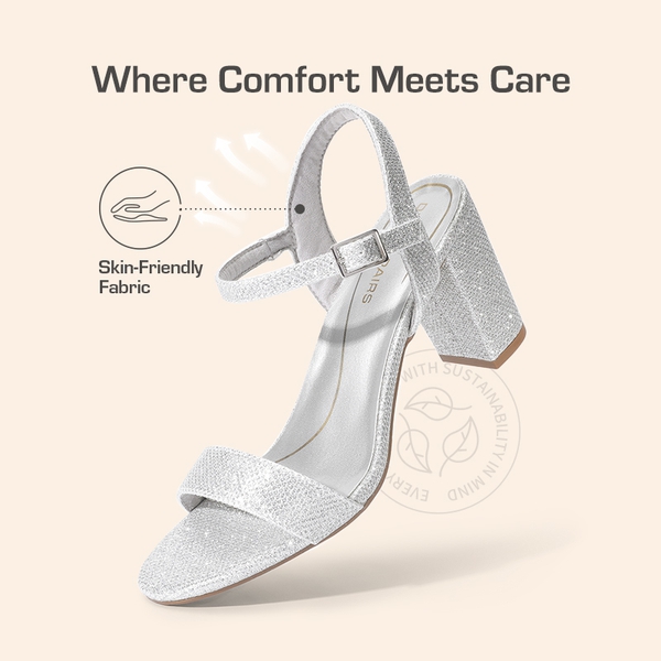 Minimalist Vegan Leather Block Heel Sandals - SILVER-GLITTER - 5