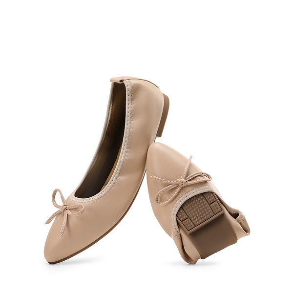 Foldable Pointed Toe Ballet Flats - NUDE - 4