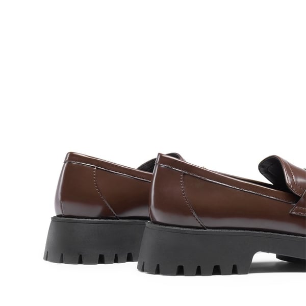 Slip Resistant  Platform Chunky Penny Loafers - BROWN - 2