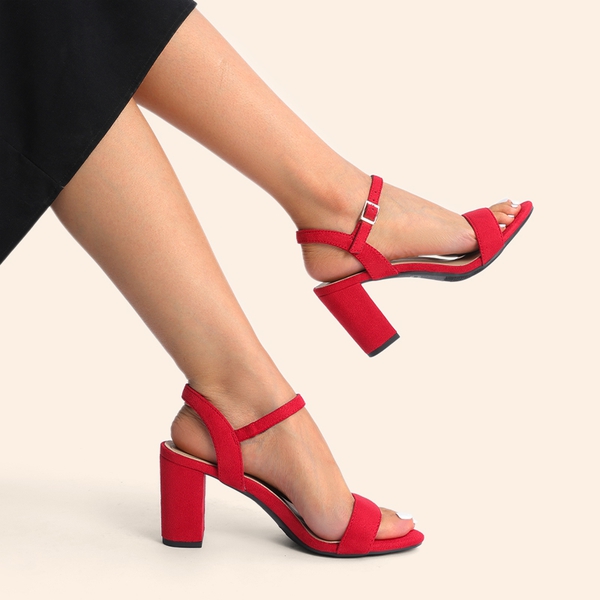 Minimalist Vegan Leather Block Heel Sandals - RED - 6