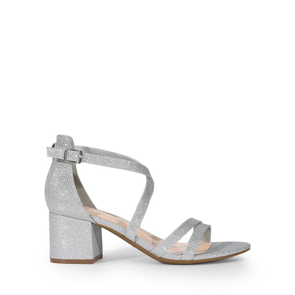 Ankle Strap Low Block Heels - SILVER - 2