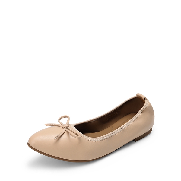 Foldable Pointed Toe Ballet Flats - NUDE -  0