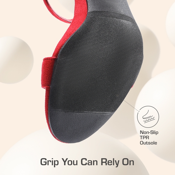 Minimalist Vegan Leather Block Heel Sandals - RED - 4