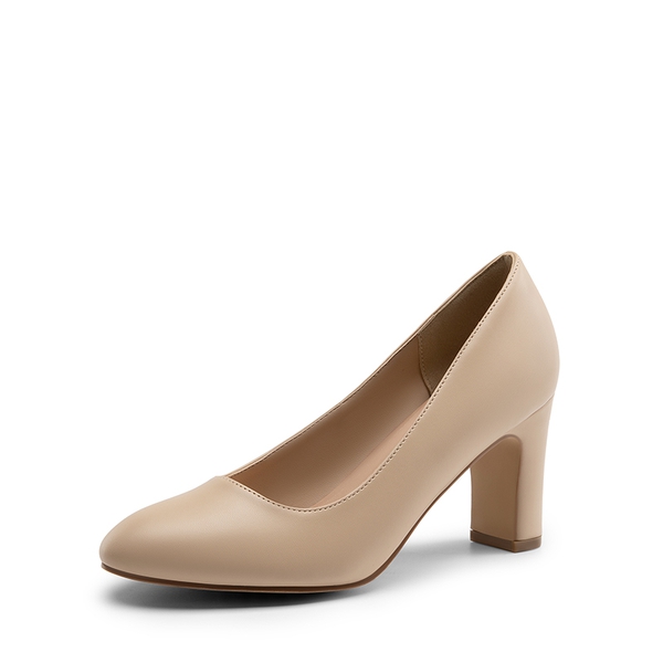 Versatile Classic Round Toe Block Heel Pumps - NUDE -  0