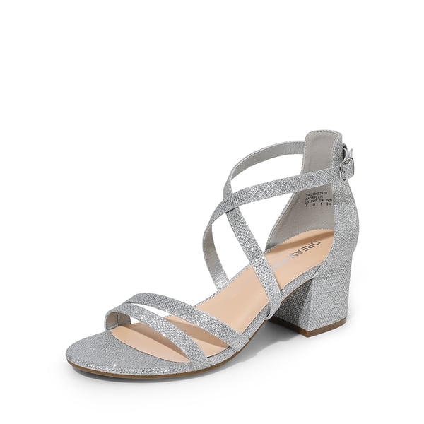 Ankle Strap Low Block Heels - SILVER -  0
