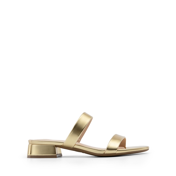 Slip-On Strappy Low Block Heeled Sandals - GOLD - 1