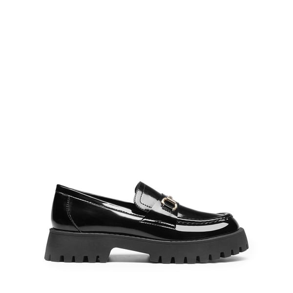 Slip Resistant  Platform Chunky Penny Loafers - BLACK-PATENT - 1