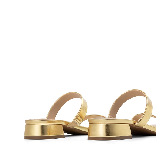 Slip-On Strappy Low Block Heeled Sandals - GOLD - 3
