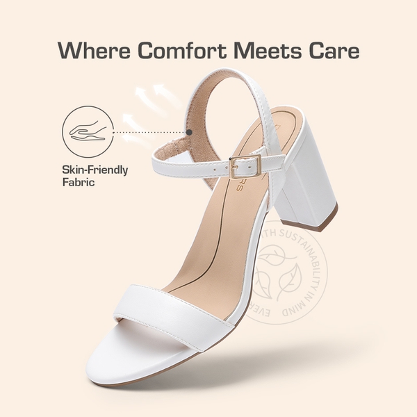 Minimalist Vegan Leather Block Heel Sandals - WHITE - 5