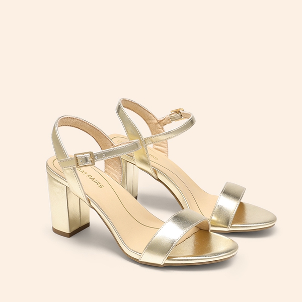Non-slip Round Toe Strap Chunky Heels - GOLD - 2