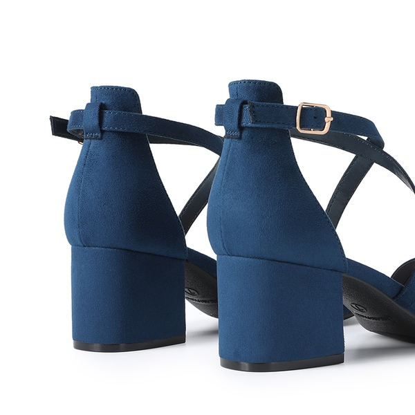 Ankle Strap Low Block Heels - NAVY - 3