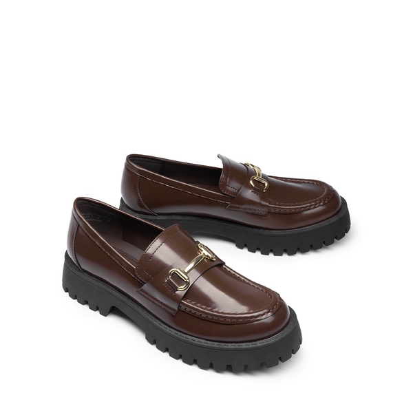 Slip Resistant  Platform Chunky Penny Loafers - BROWN - 4
