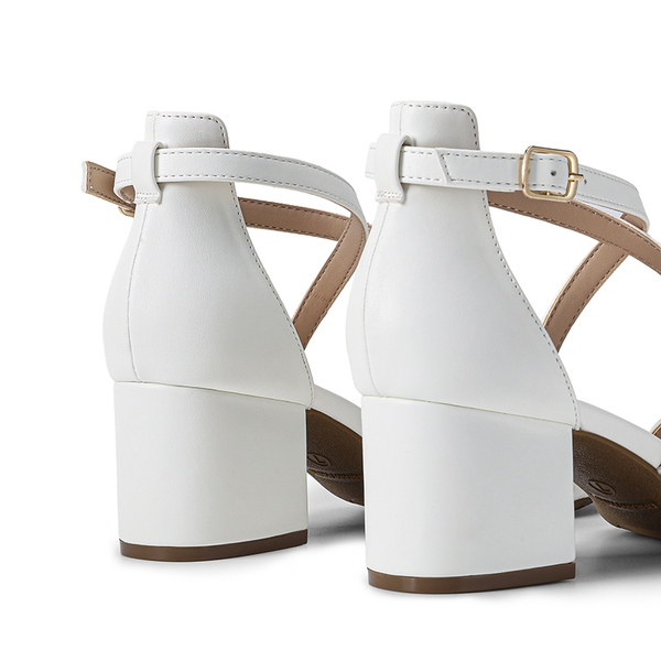 Ankle Strap Low Block Heels - WHITE - 3