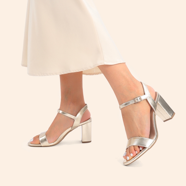 Non-slip Round Toe Strap Chunky Heels - GOLD - 7