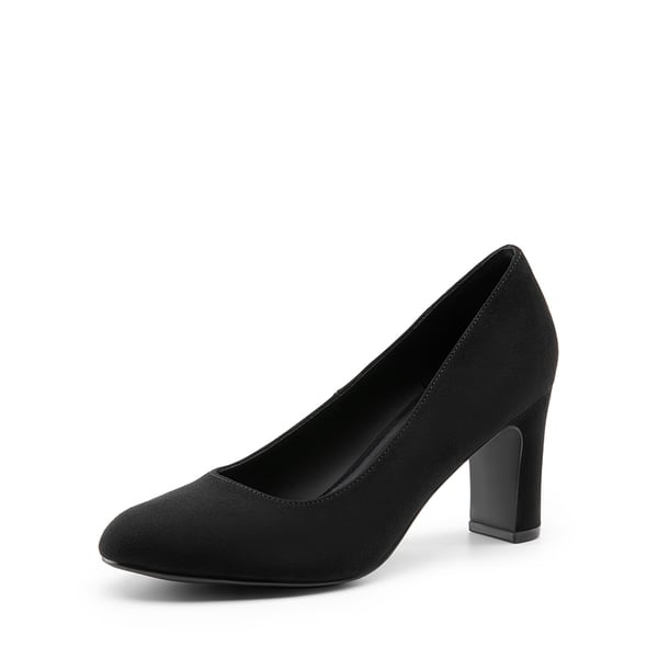 Versatile Classic Round Toe Block Heel Pumps - BLACK-SUEDE -  0