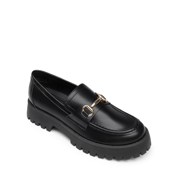 Slip Resistant  Platform Chunky Penny Loafers - BLACK-PU - 3