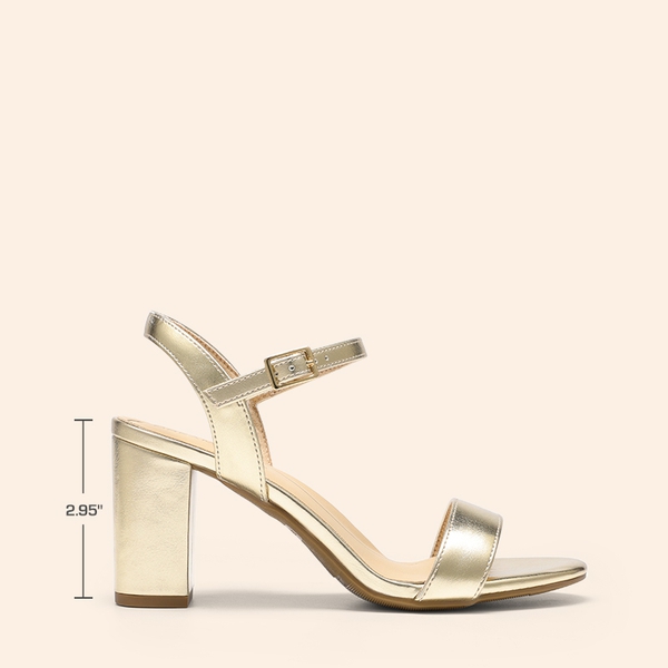 Non-slip Round Toe Strap Chunky Heels - GOLD - 1
