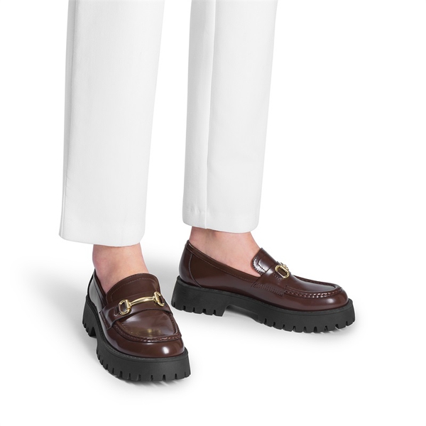 Slip Resistant  Platform Chunky Penny Loafers - BROWN - 6