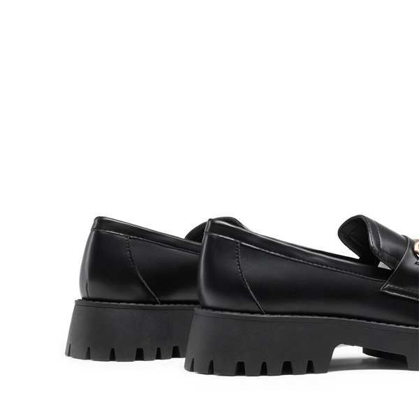 Slip Resistant  Platform Chunky Penny Loafers - BLACK-PU - 2