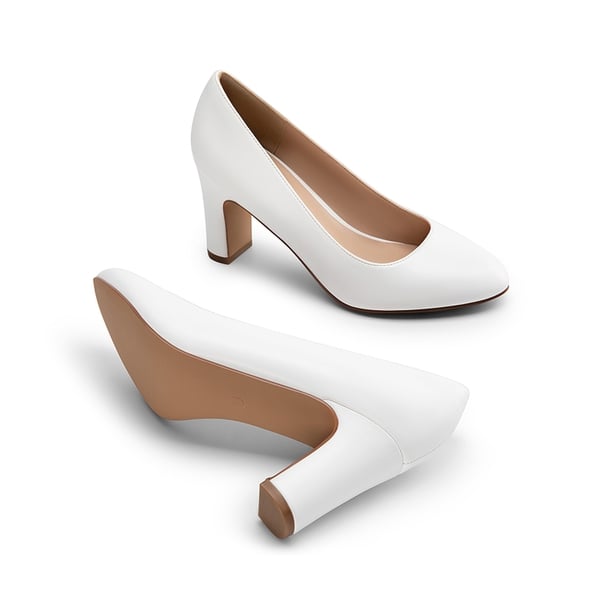 High Chunky Rounded Toe Pumps - WHITE - 3