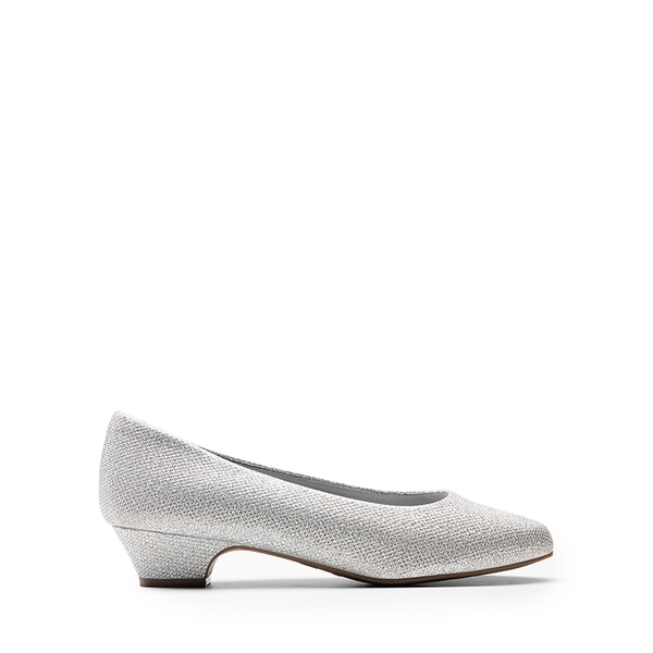 Wide-Toe Slip-On Low Heel Pumps - SILVER - 1