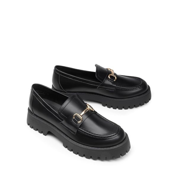 Slip Resistant  Platform Chunky Penny Loafers - BLACK-PU - 4