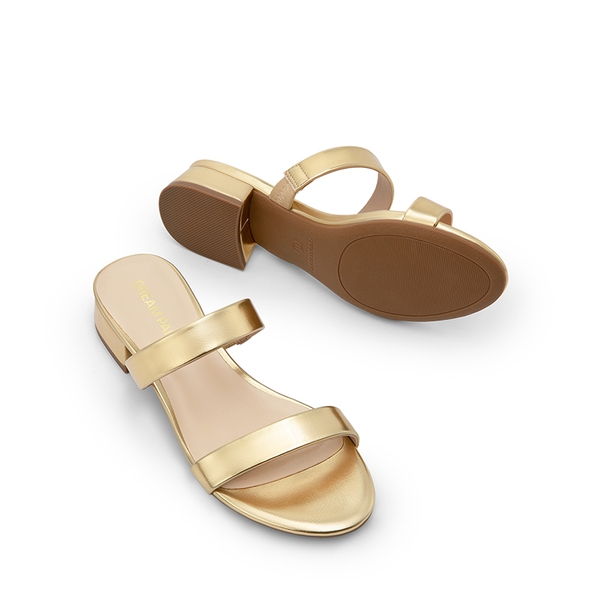 Slip-On Strappy Low Block Heeled Sandals - GOLD - 2