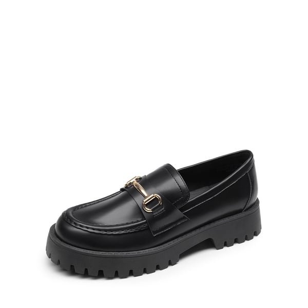 Slip Resistant  Platform Chunky Penny Loafers - BLACK-PU -  0