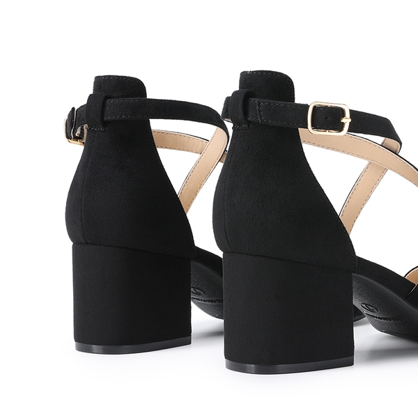 Ankle Strap Low Block Heels - BLACK - 3