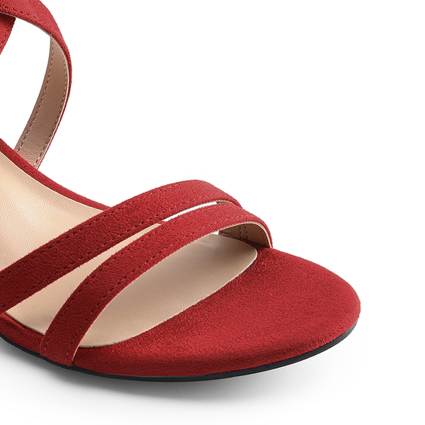 Ankle Strap Low Block Heels - RED - 1