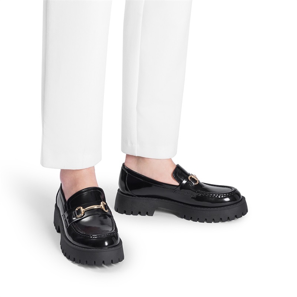 Slip Resistant  Platform Chunky Penny Loafers - BLACK-PATENT - 6