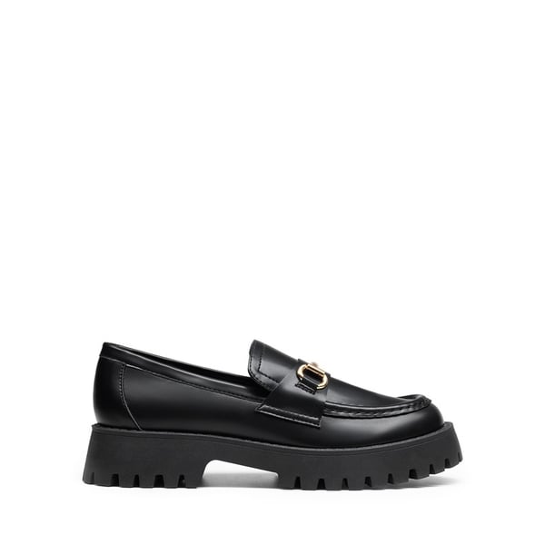 Slip Resistant  Platform Chunky Penny Loafers - BLACK-PU - 1
