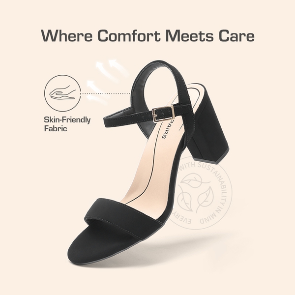 Minimalist Vegan Leather Block Heel Sandals - BLACK-NUBUCK - 5